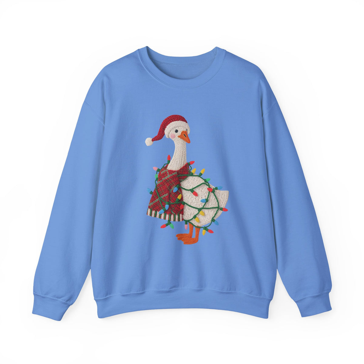 Christmas Goose Wearing Santa Hat Crewneck Sweatshirt | Holiday Duck in Lights