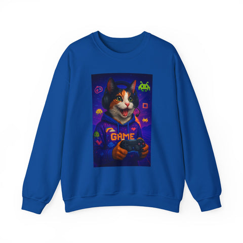 Gamer Cat Crewneck Sweatshirt, Cozy Gamer Apparel, Perfect Gift for Cat Lovers, Funny Sweatshirt for Birthdays, Gaming Merchandise