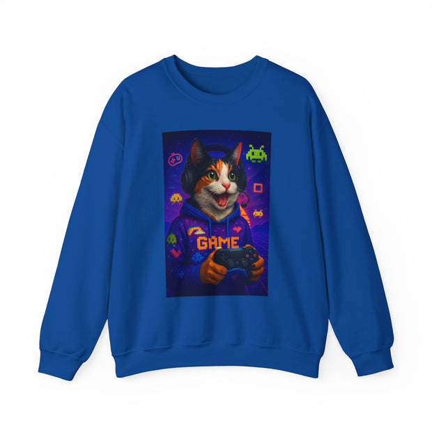 Gamer Cat Crewneck Sweatshirt, Cozy Gamer Apparel, Perfect Gift for Cat Lovers, Funny Sweatshirt for Birthdays, Gaming Merchandise
