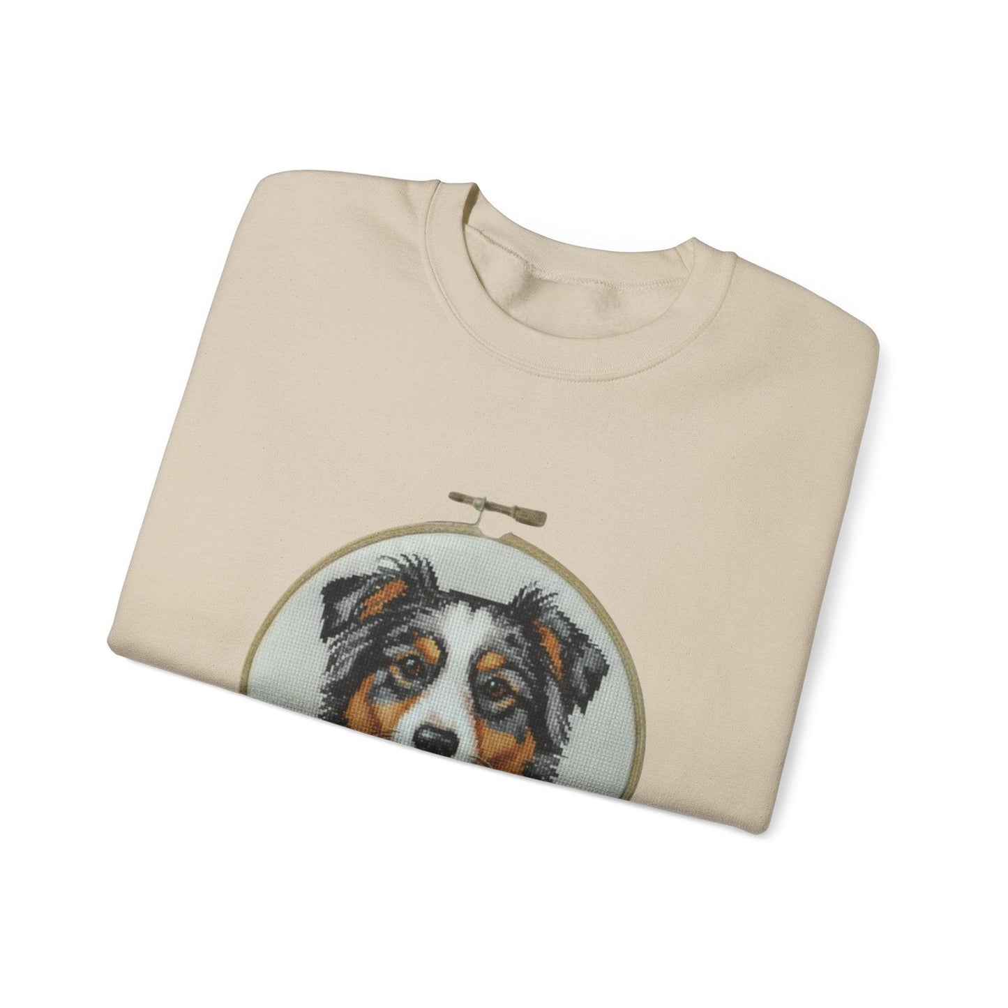 Australian Shepherd Sweatshirt, Aussie Dog Mom Gift, Embroidery Hoop Portrait, Cross Stitch Dog Crewneck