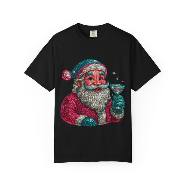 Santa Holding Martini T-Shirt | Vintage Retro Holiday Illustration