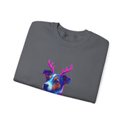 Neon Jack Russell in Reindeer Antlers Sweatshirt | Holiday Pet Portrait