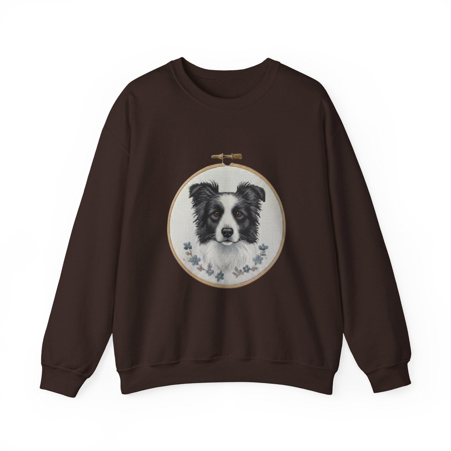 Border Collie Portrait Crewneck Sweatshirt | Embroidery Hoop Dog Design