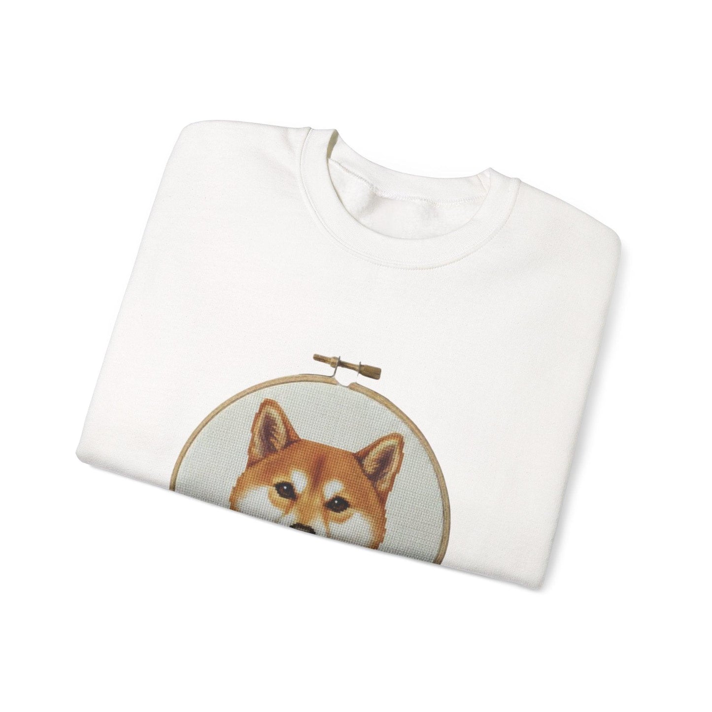 Shiba Inu Portrait Crewneck Sweatshirt | Embroidery Hoop Floral Frame