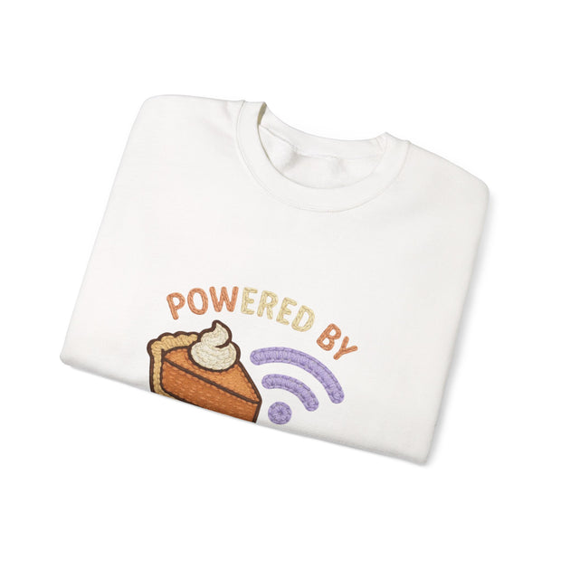 Powered by Pie and Wi-Fi Crewneck Sweatshirt, Cozy Sweatshirt Gift, Funny Thanksgiving Apparel, Comfy Fall Wear, Unisex Sweater