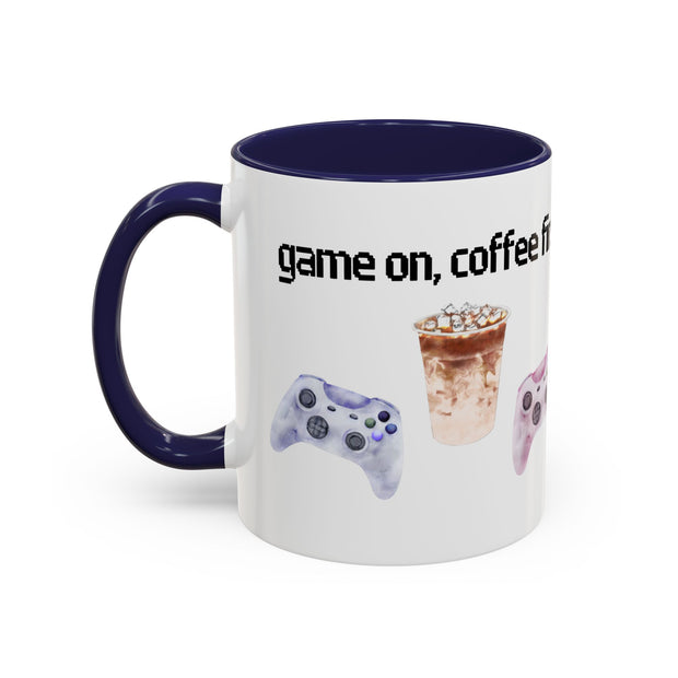 'Game On, Coffee First' Accent Coffee Mug