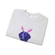 German Shorthaired Pointer with Reindeer Antlers Crewneck Sweatshirt | Neon Holiday Sweater Illustration