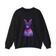 Vibrant Doberman Antlers Sweatshirt, Quirky Animal Crewneck, Cozy Holiday Gift, Fun Winter Apparel, Casual Style Top