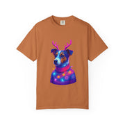 Jack Russell in Reindeer Sweater T-shirt | Neon Holiday Dog Design