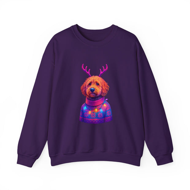 Golden Doodle with Reindeer Antlers Sweatshirt | Holiday Dog Sweater Design