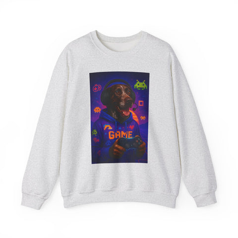 Gaming Dog Crewneck Sweatshirt, Unisex Pullover, Funny Pet Lover Gift, Retro Gaming Apparel, Cozy Gamer Sweatshirt