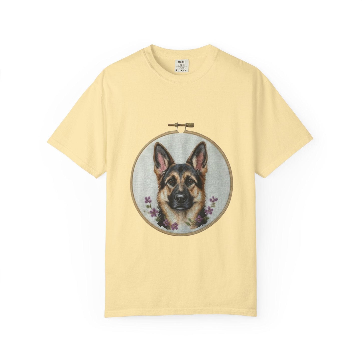 German Shepherd Portrait T-Shirt | Embroidery Hoop Dog Illustration
