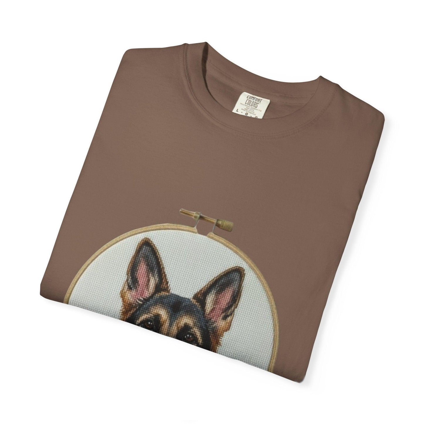 German Shepherd Portrait T-Shirt | Embroidery Hoop Dog Illustration