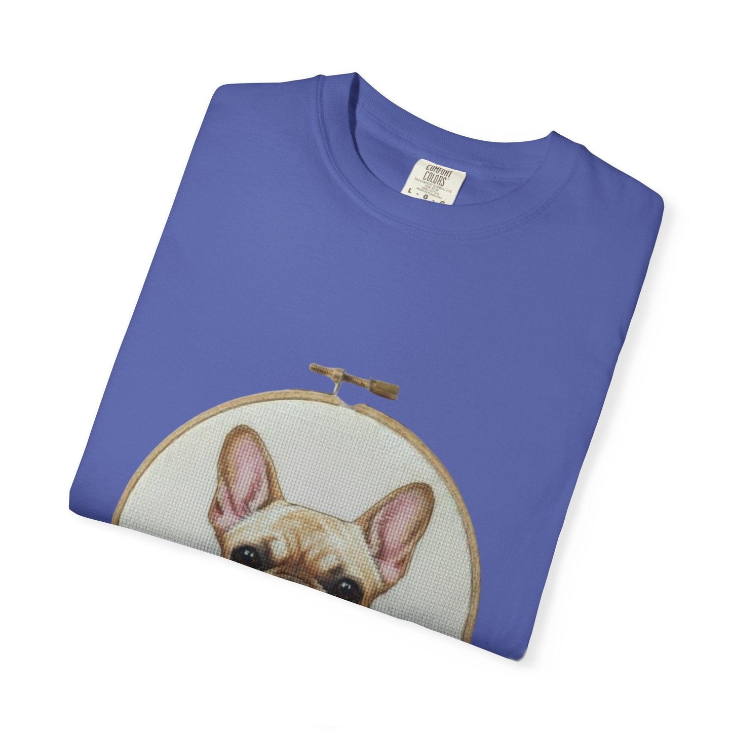 French Bulldog Portrait T-Shirt | Embroidery Hoop Dog Illustration