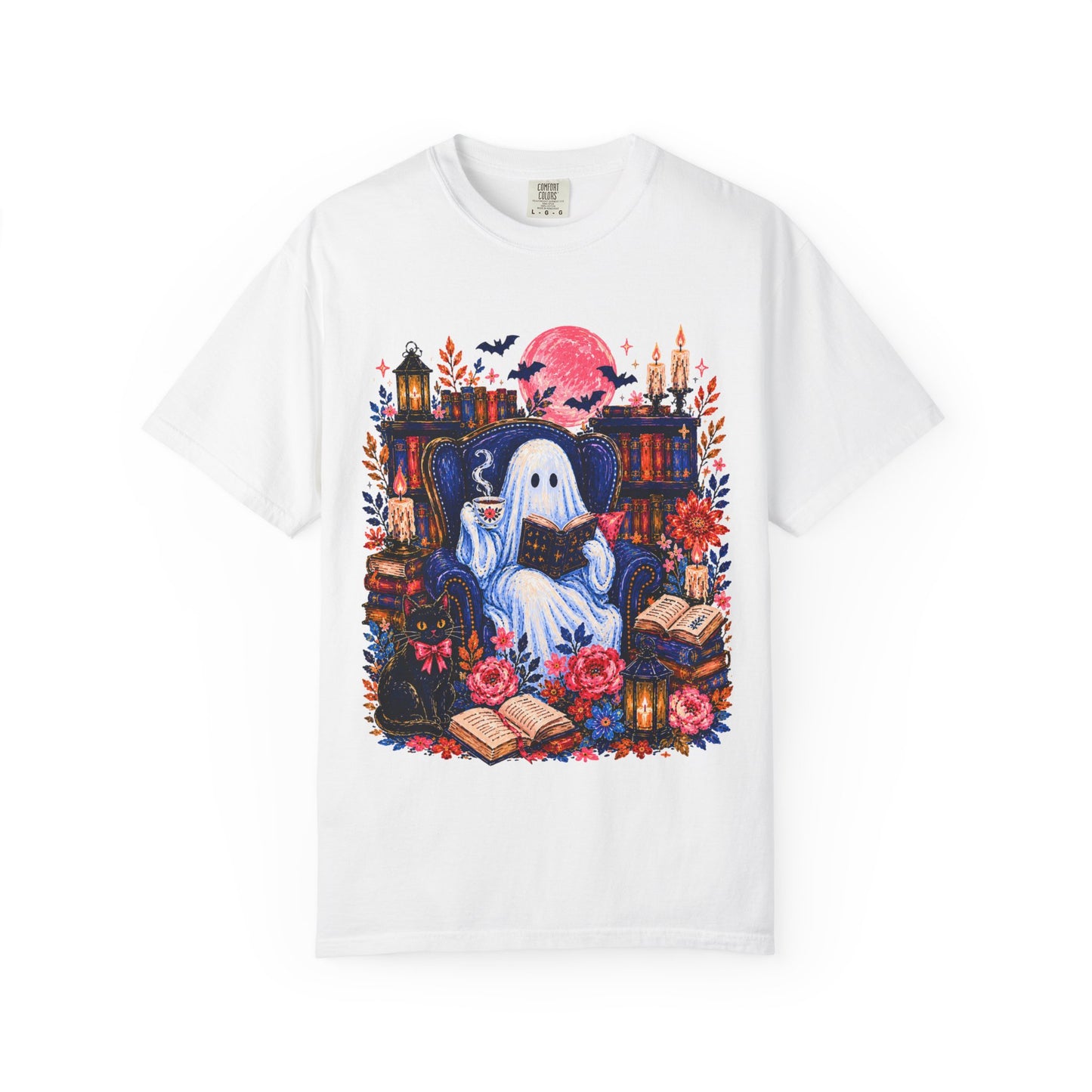 Cozy Reading Ghost T-Shirt | Bookish Halloween Illustration