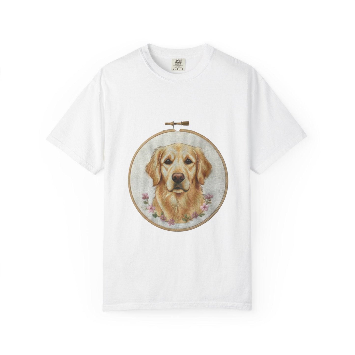 Golden Retriever Portrait T-Shirt | Embroidery Hoop Dog Art