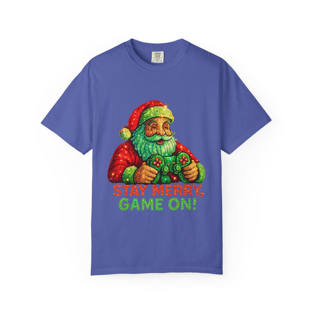Stay Merry Game On Santa, T-Shirt | Christmas Gamer Holiday Tee