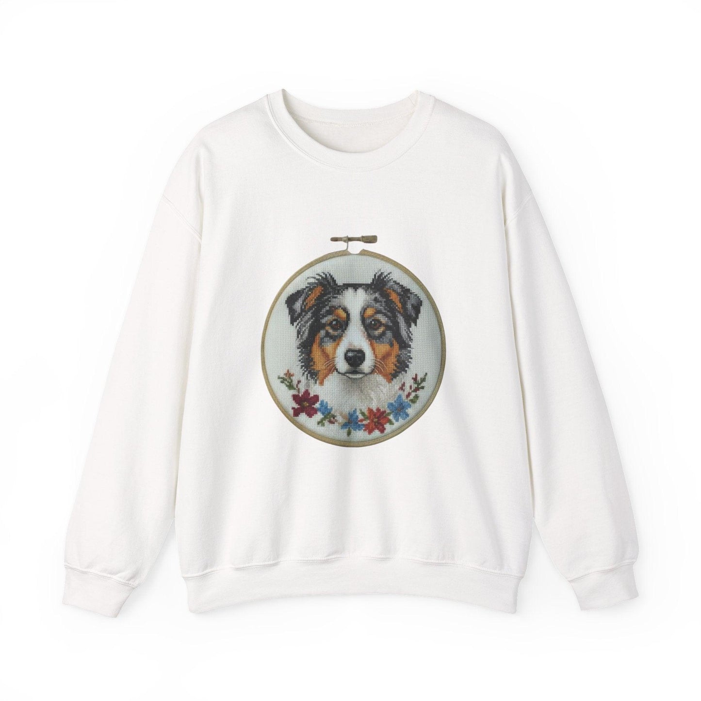 Australian Shepherd Sweatshirt, Aussie Dog Mom Gift, Embroidery Hoop Portrait, Cross Stitch Dog Crewneck