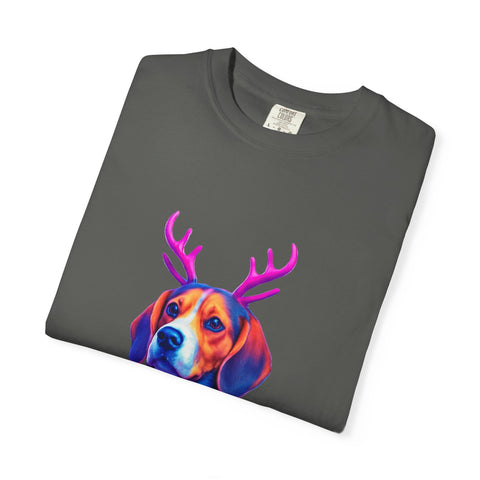 Neon Beagle in Reindeer Antlers T-Shirt | Christmas Dog Sweater Design