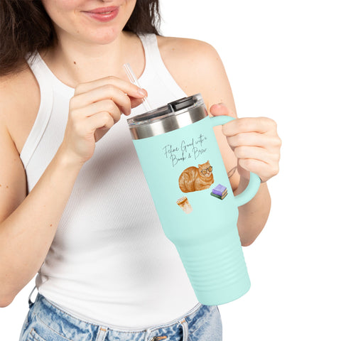 'Feline Good with a Book & Brew' Insulated Travel Mug, 40oz