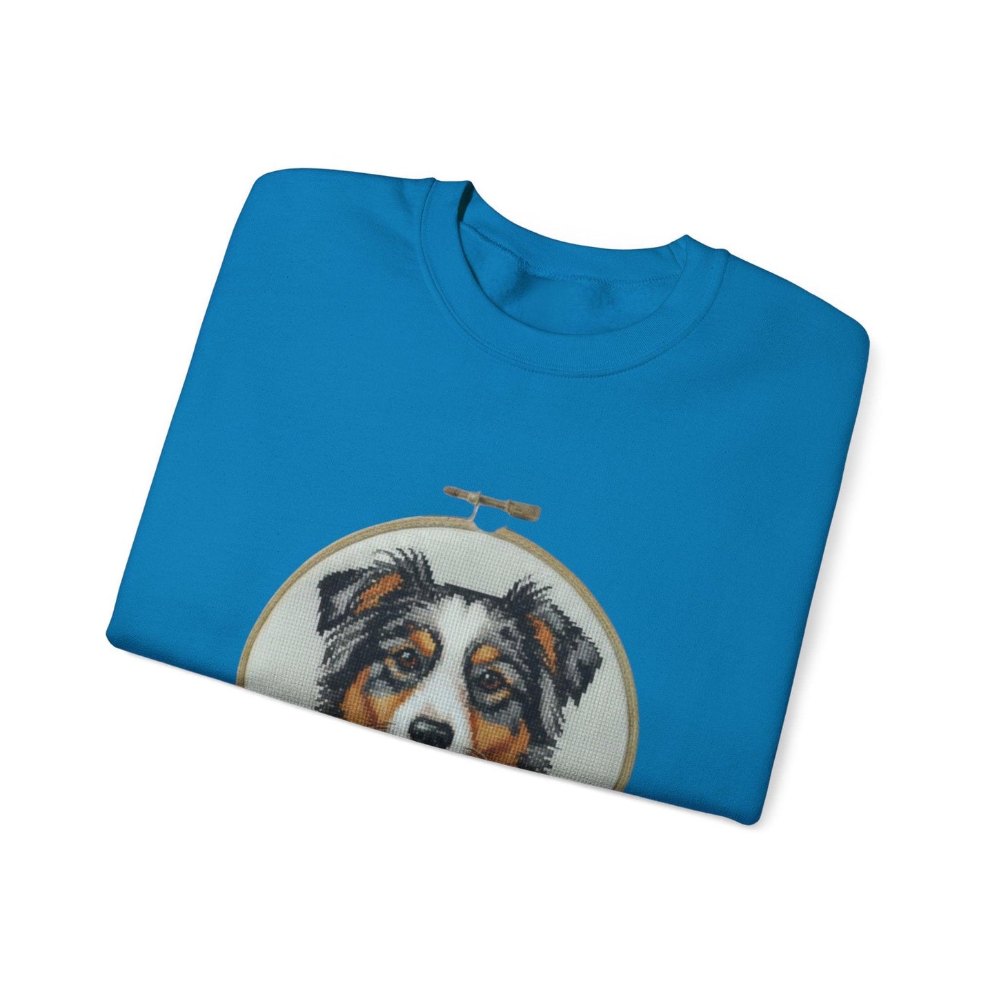 Australian Shepherd Sweatshirt, Aussie Dog Mom Gift, Embroidery Hoop Portrait, Cross Stitch Dog Crewneck