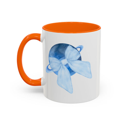 Blue Saturn Wrapped In A Blue Bow Accent Coffee Mug