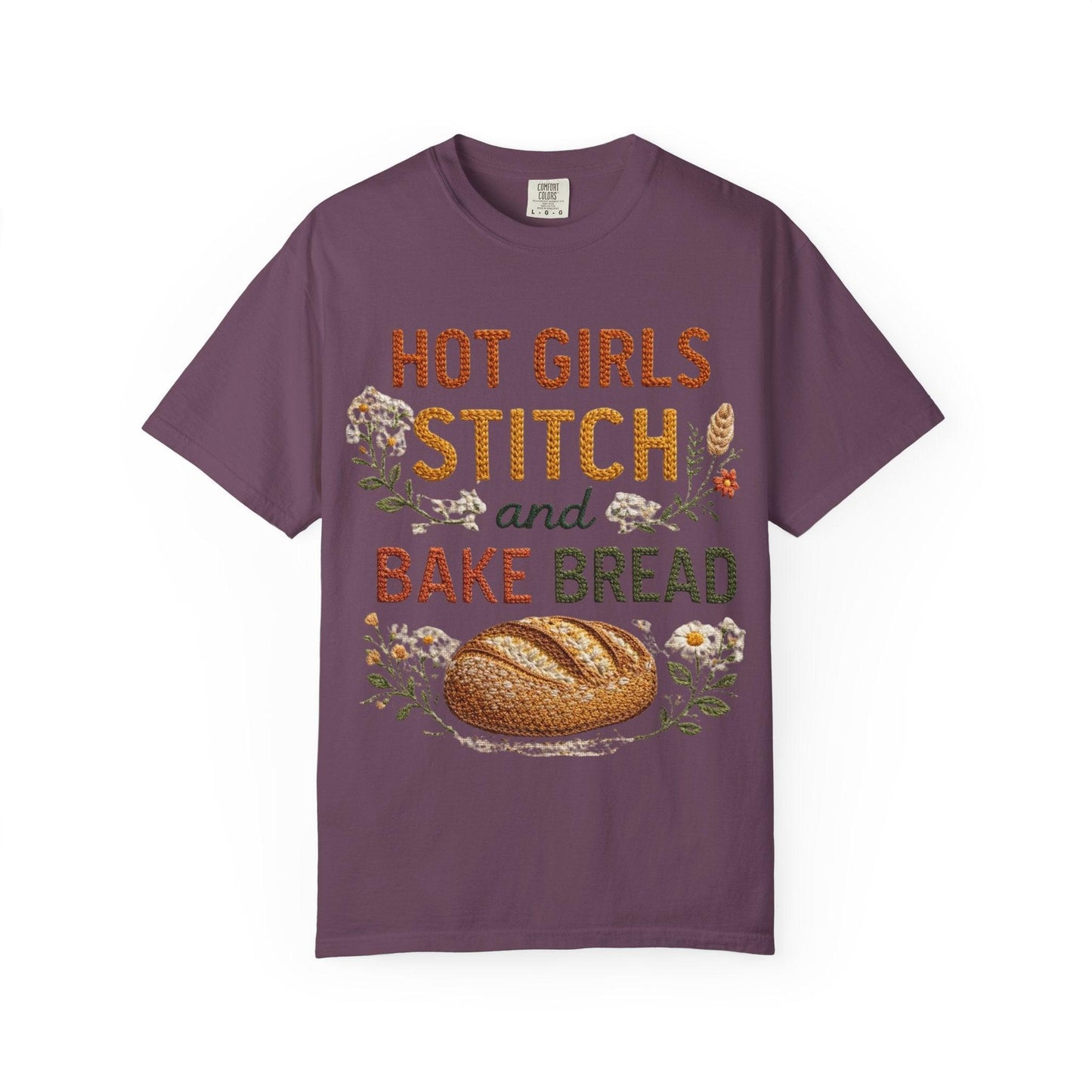 Hot Girls Stitch and Bake Bread T-Shirt | Bread Loaf Floral Embroidery Design