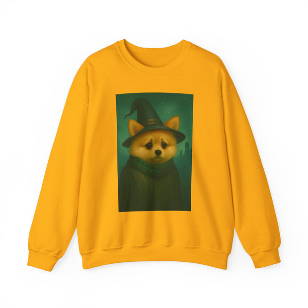 Cozy Witch Pomeranian Dog Sweatshirt, Animal Lover Sweatshirt, Halloween Apparel, Unisex Crewneck, Gift for Dog Mom