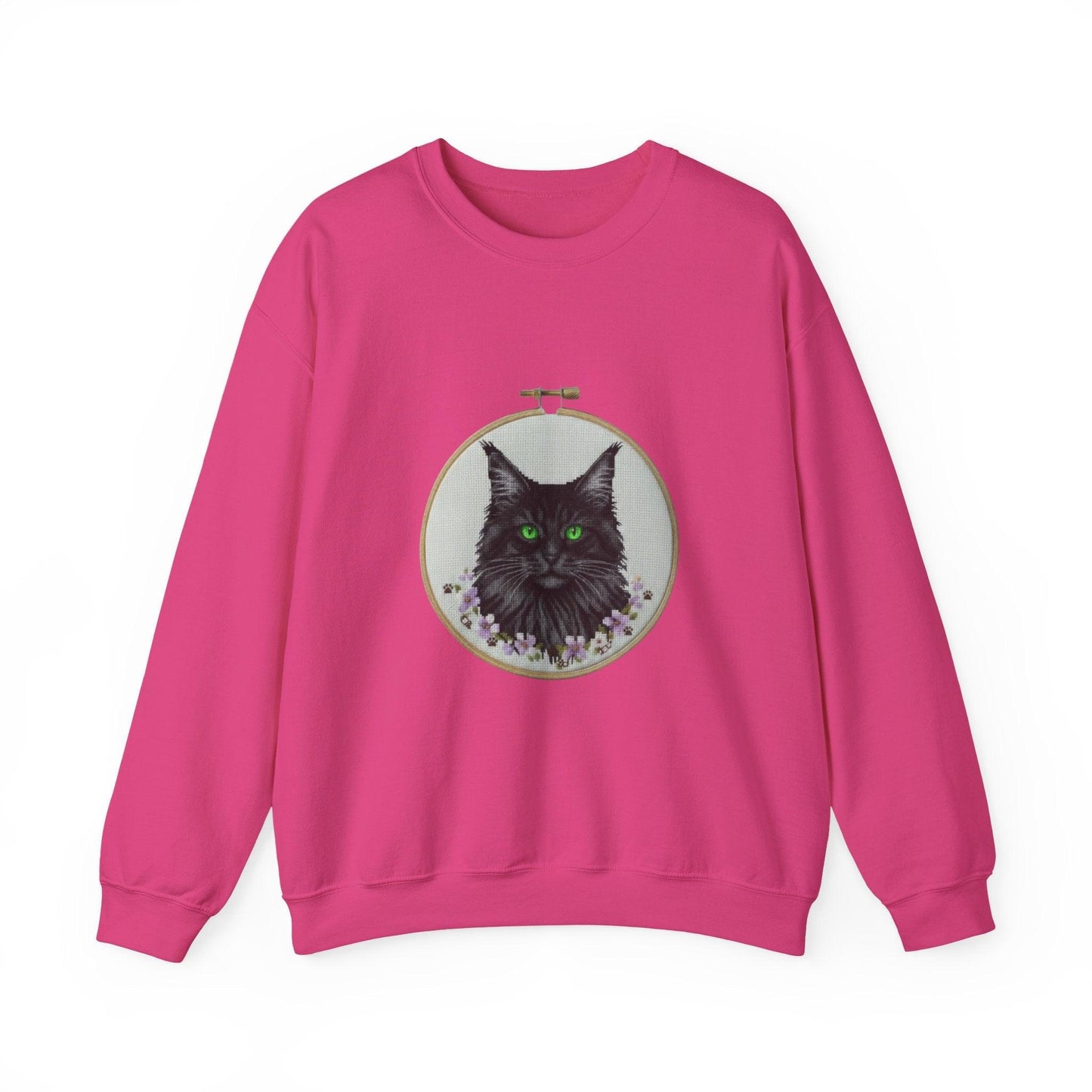 Black Cat Portrait Sweatshirt | Embroidery Hoop Floral Crewneck