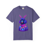 Poodle with Antlers in Light-Up Sweater T-Shirt | Neon Holiday Dog Design