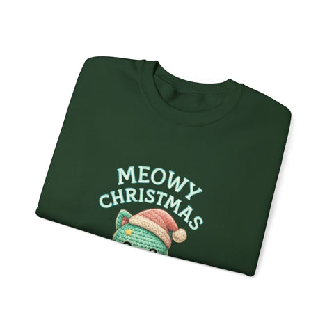 Meowy Christmas Sweatshirt, Cozy Cat Crewneck, Cat Lover Gift, Holiday Apparel, Winter Fashion