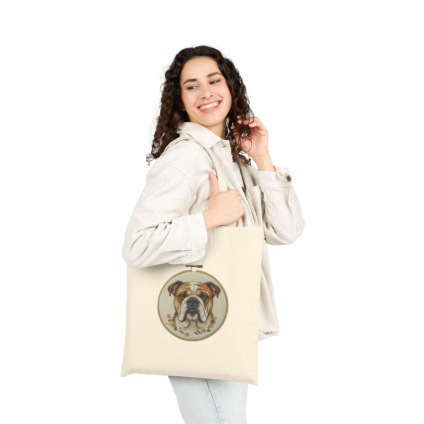 Bulldog Portrait Tote Bag | Embroidery Hoop Dog Illustration