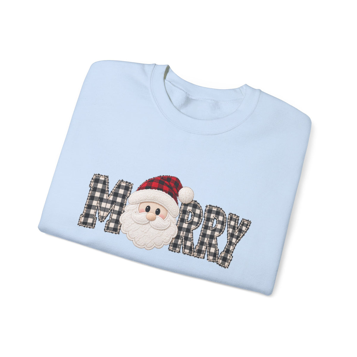 Merry Christmas Sweatshirt, Santa Christmas Crewneck, Plaid Holiday Sweater, Cute Santa Shirt, Cozy Christmas Gift for Her
