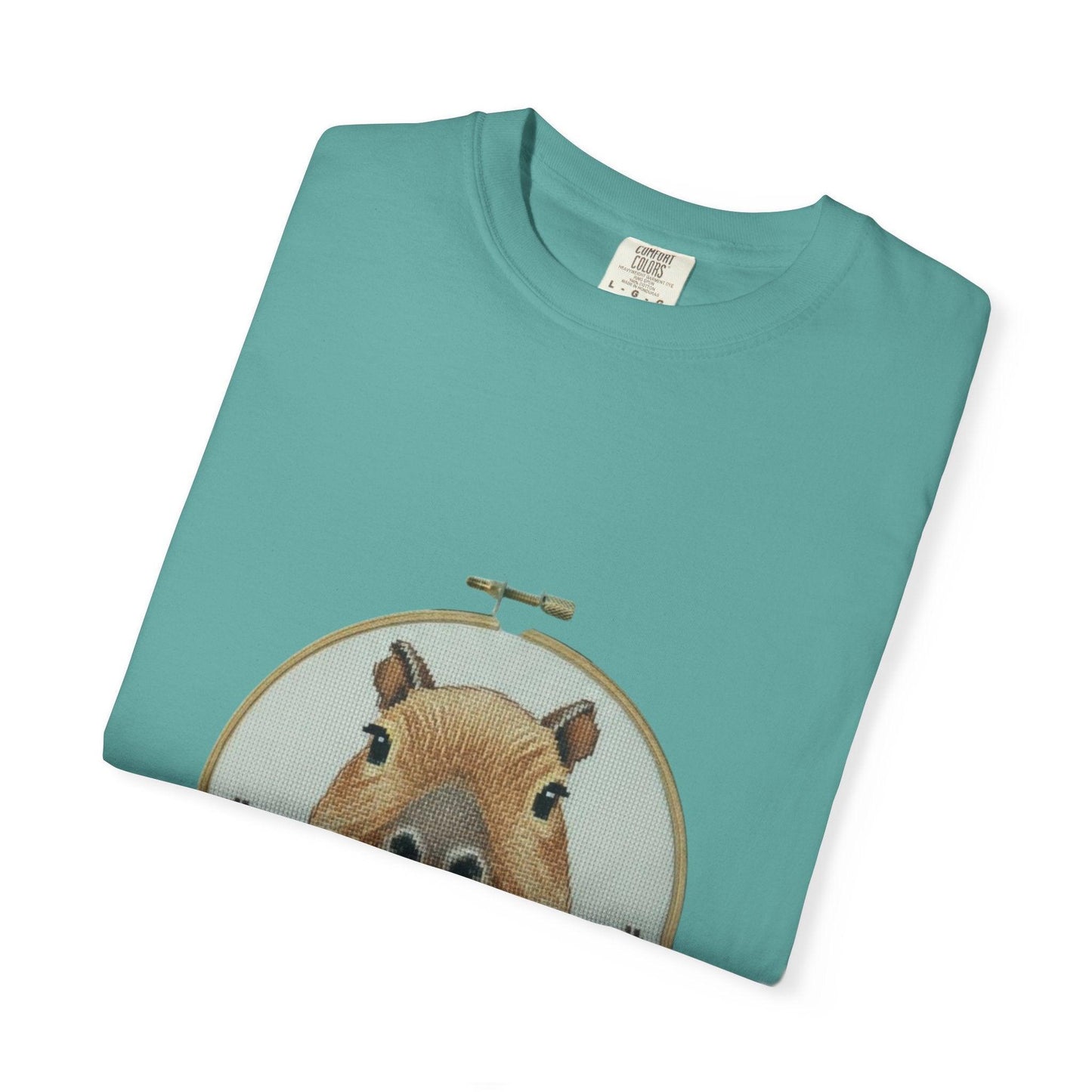 Capybara Portrait T-Shirt | Floral Embroidery Hoop Design