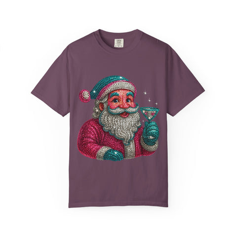Santa Holding Martini T-Shirt | Vintage Retro Holiday Illustration