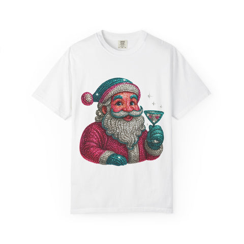Santa Holding Martini T-Shirt | Vintage Retro Holiday Illustration