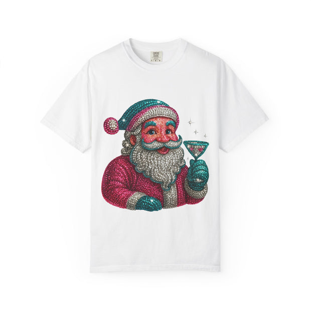 Santa Holding Martini T-Shirt | Vintage Retro Holiday Illustration