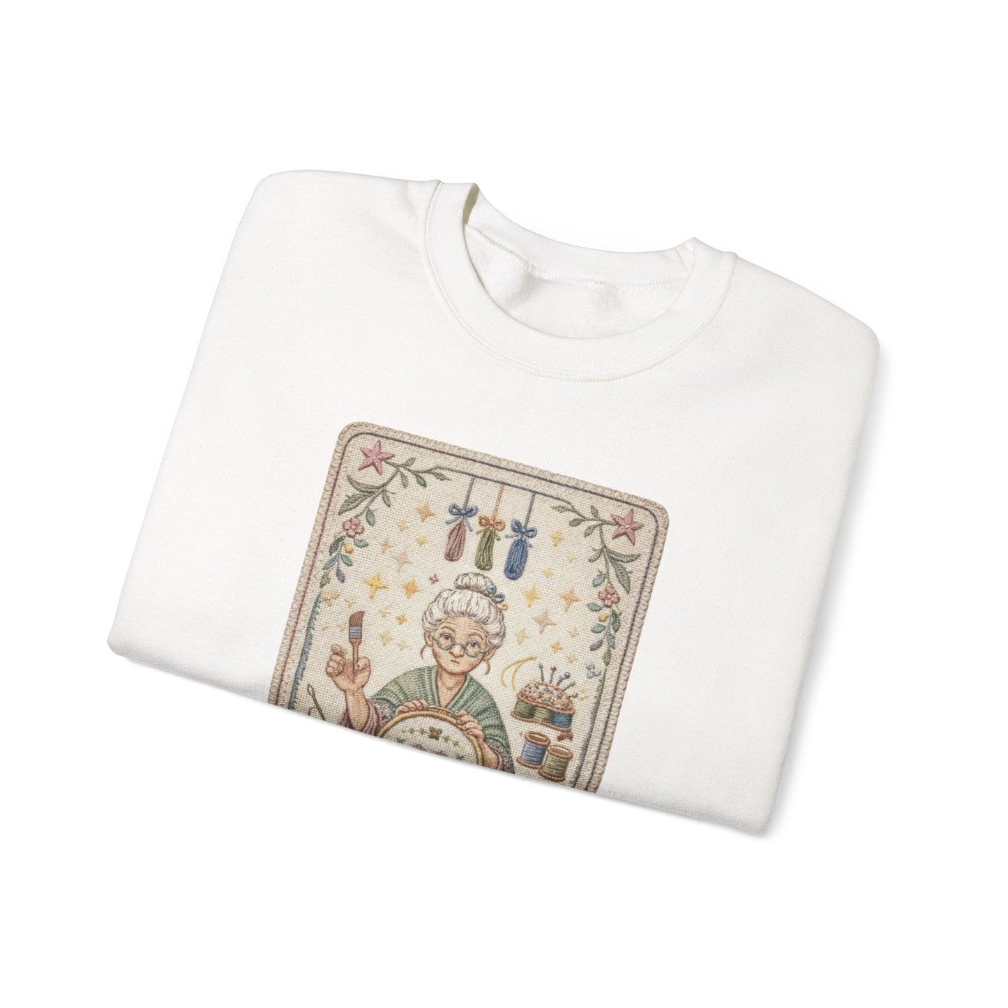 The Crafter illustration Crewneck Sweatshirt | Vintage craft tools, floral frame