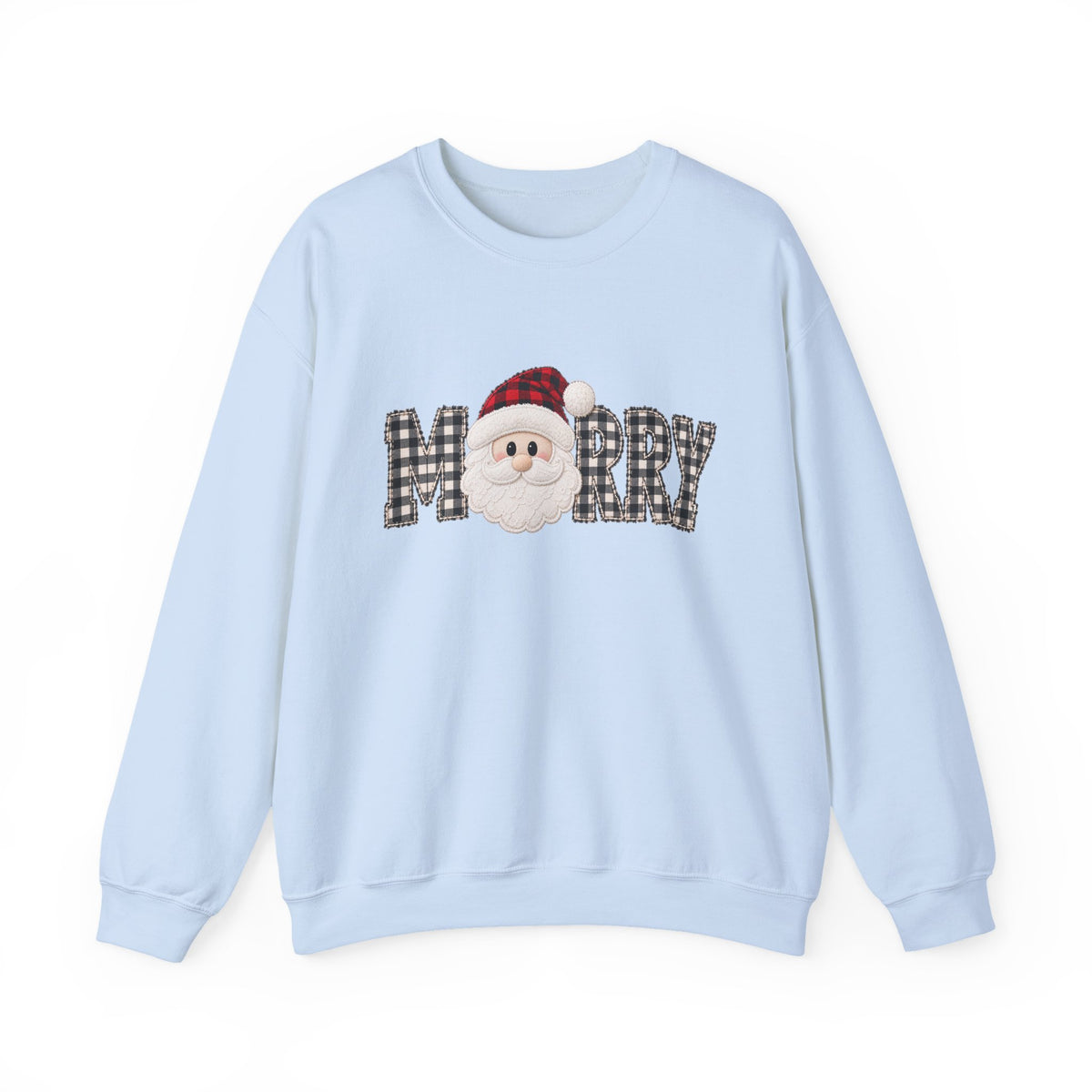 Merry Christmas Sweatshirt, Santa Christmas Crewneck, Plaid Holiday Sweater, Cute Santa Shirt, Cozy Christmas Gift for Her