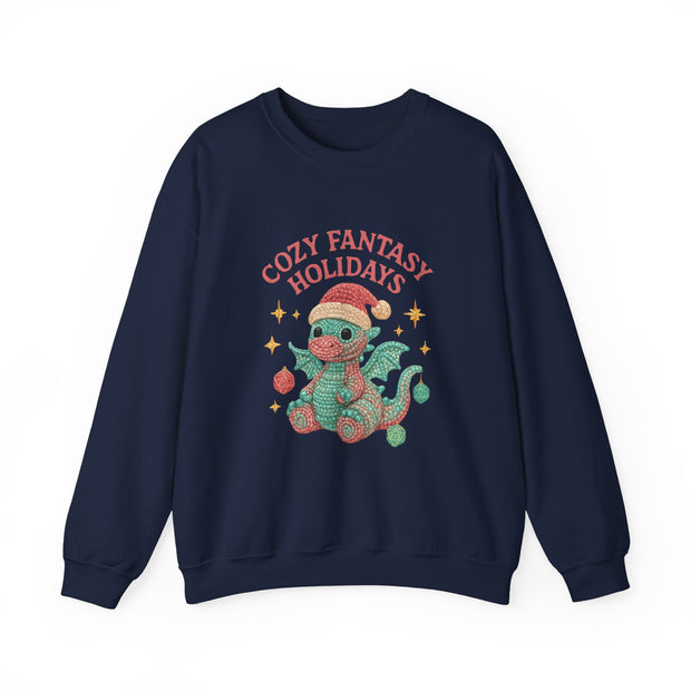Cozy Fantasy Holidays Sweatshirt, Cute Dragon Gift, Unisex Holiday Apparel, Warm Crewneck Sweater, Casual Winter Outfit