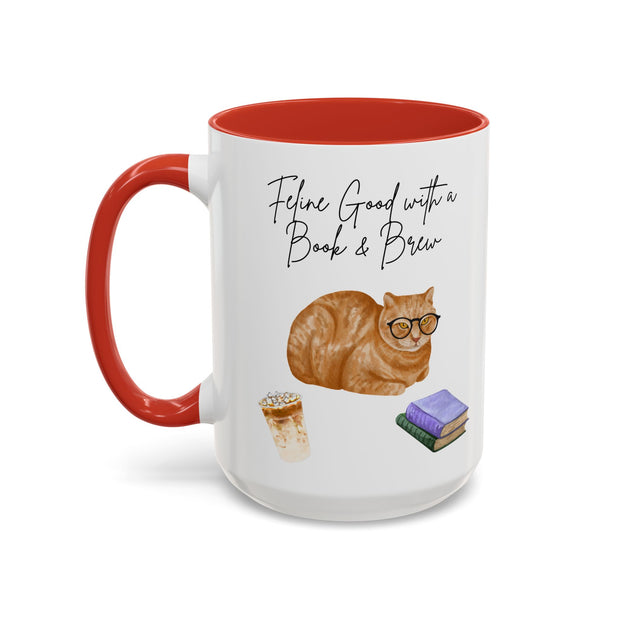'Feline Good With A Book & Brew' Accent Coffee Mug