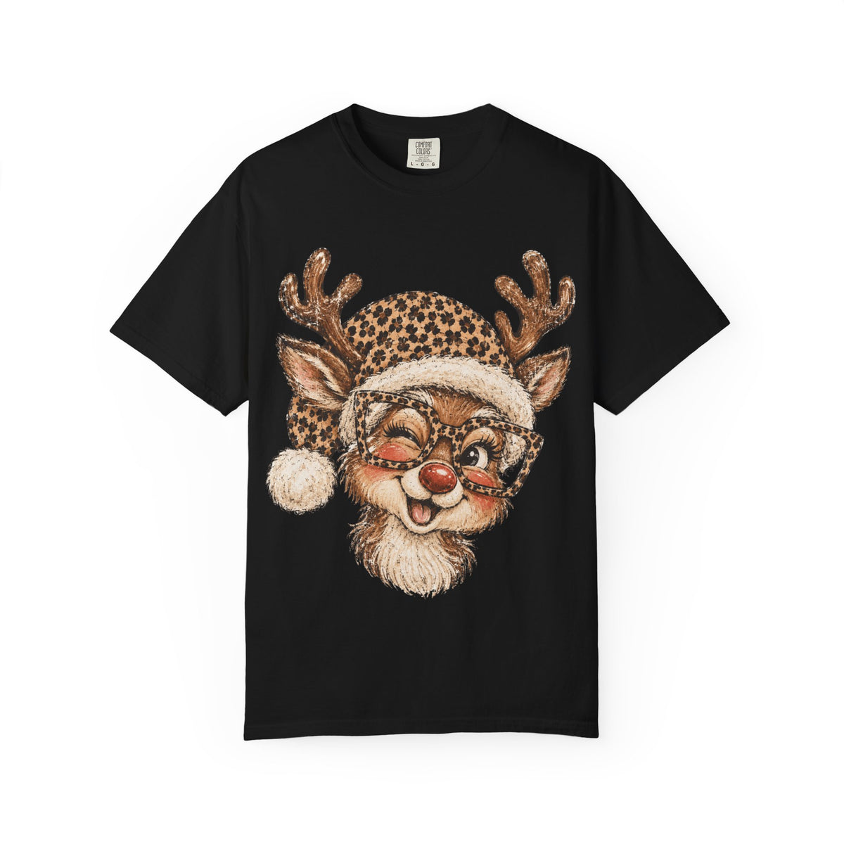Leopard Reindeer Christmas Shirt, Retro Reindeer Tee, Cheetah Print Holiday Shirt, Cute Christmas T-Shirt, Reindeer Gift for Her