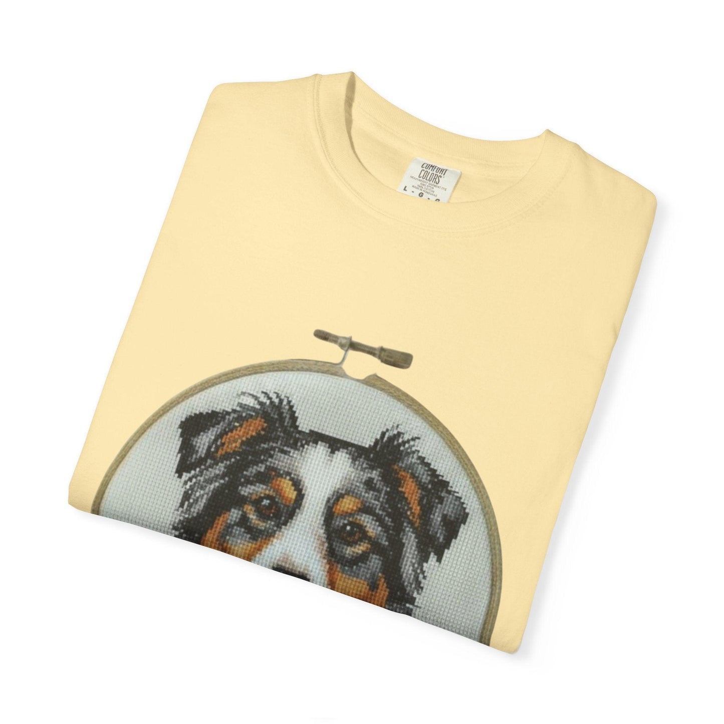 Australian Shepherd Portrait T-shirt | Embroidery Hoop Floral Design