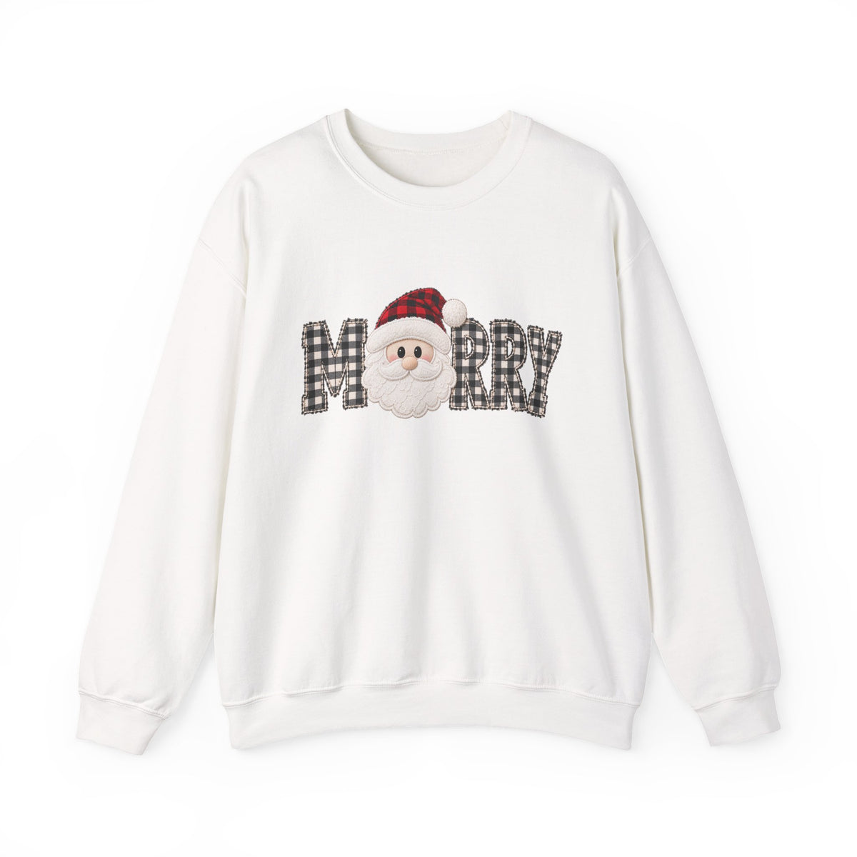Merry Christmas Sweatshirt, Santa Christmas Crewneck, Plaid Holiday Sweater, Cute Santa Shirt, Cozy Christmas Gift for Her