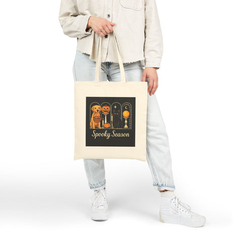 Spooky Season Golden Retriever Cotton Canvas Tote Bag