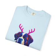 Saint Bernard in Reindeer Antlers T-Shirt | Holiday Dog Sweater Design