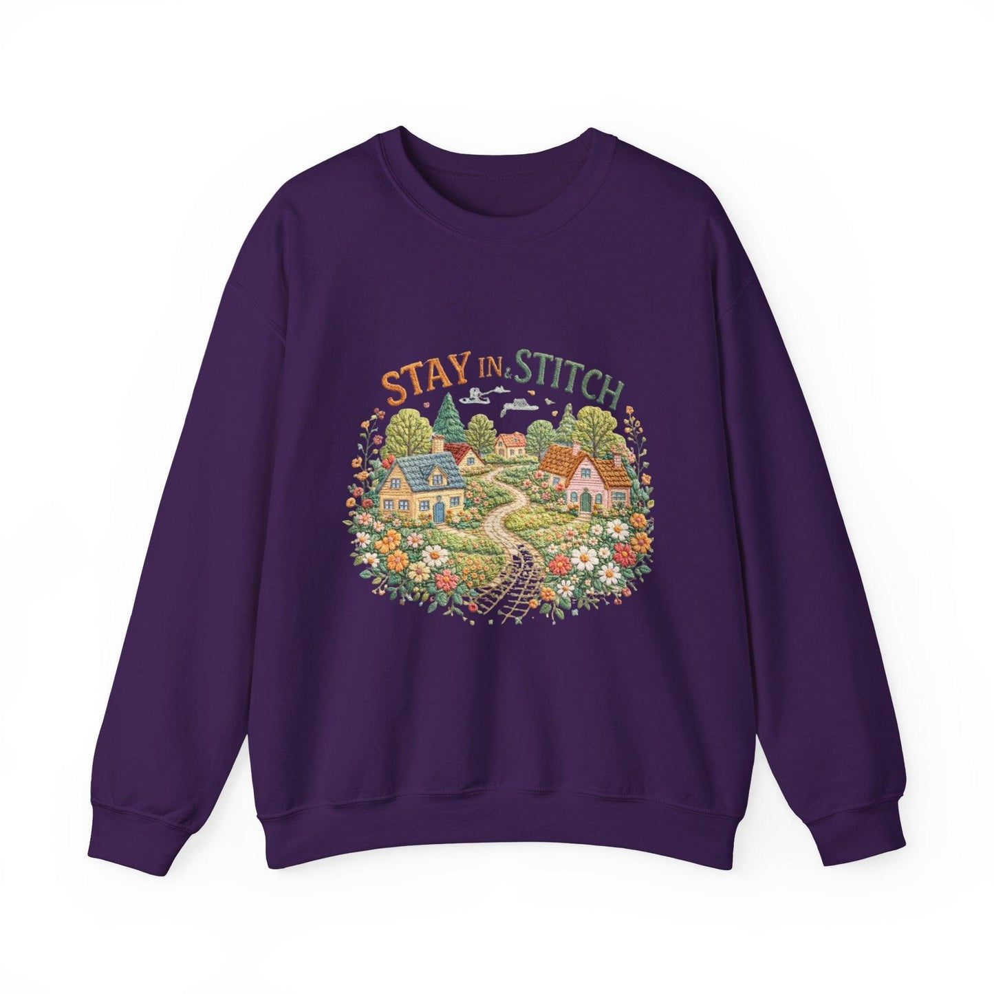 Stay in Stitch cottage garden Sweatshirt | cozy village embroidery design