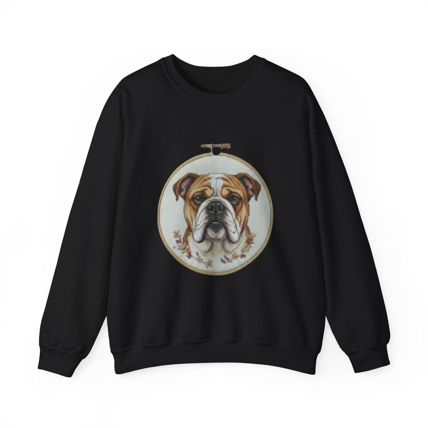 English Bulldog Portrait Sweatshirt | Vintage Embroidery Hoop Dog Crewneck