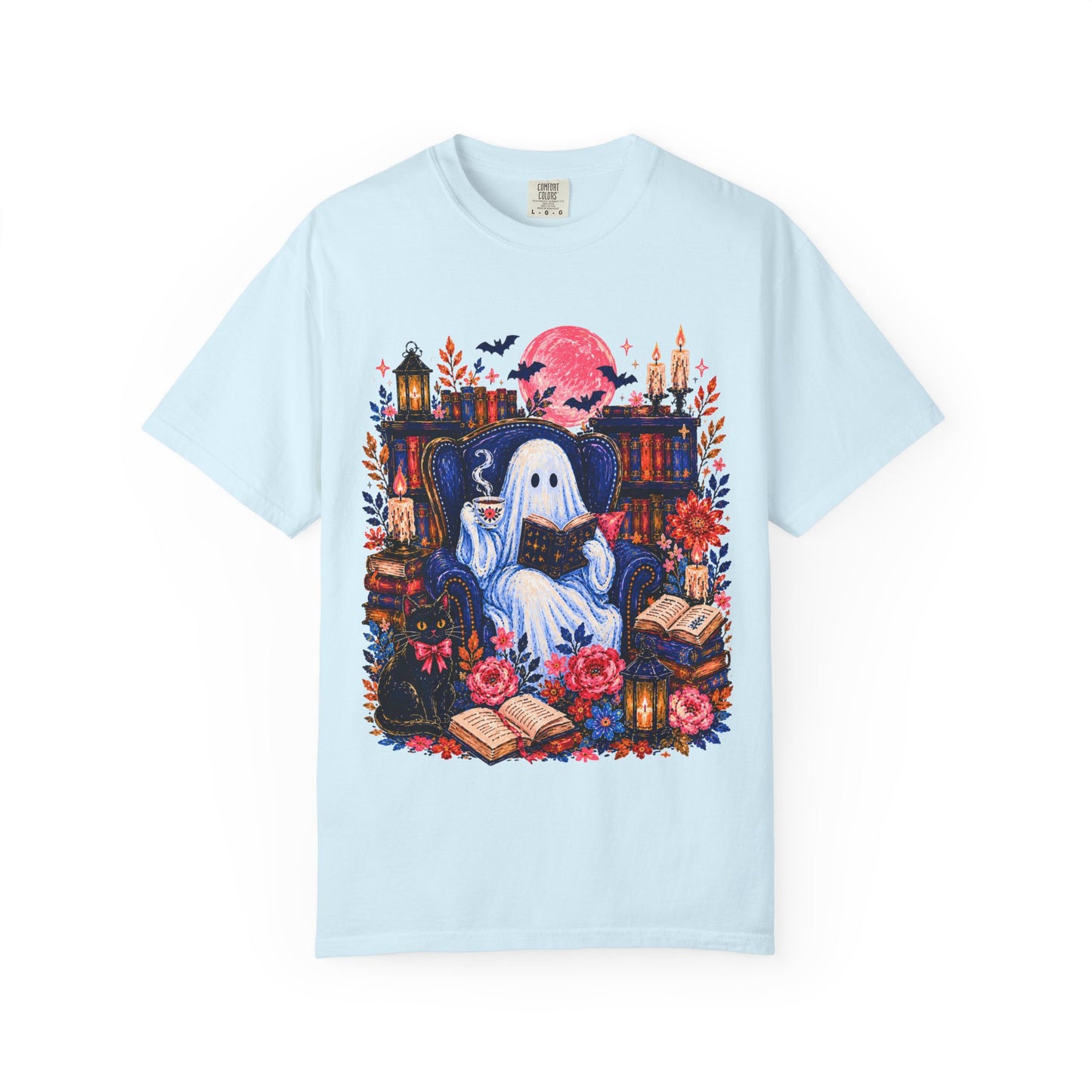 Cozy Reading Ghost T-Shirt | Bookish Halloween Illustration