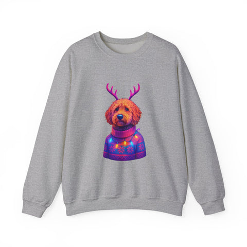 Golden Doodle with Reindeer Antlers Sweatshirt | Holiday Dog Sweater Design